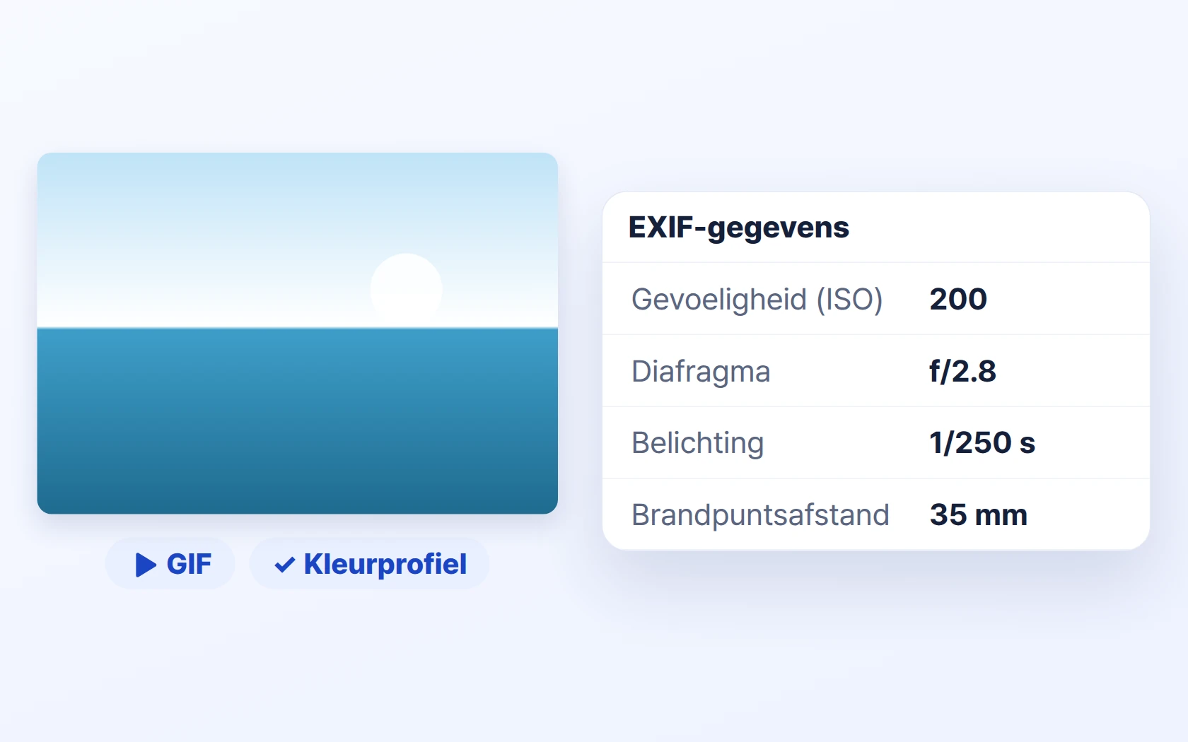 Geanimeerde GIF's afspelen · EXIF-gegevens bekijken · kleurprofielen (JPEG ICC)