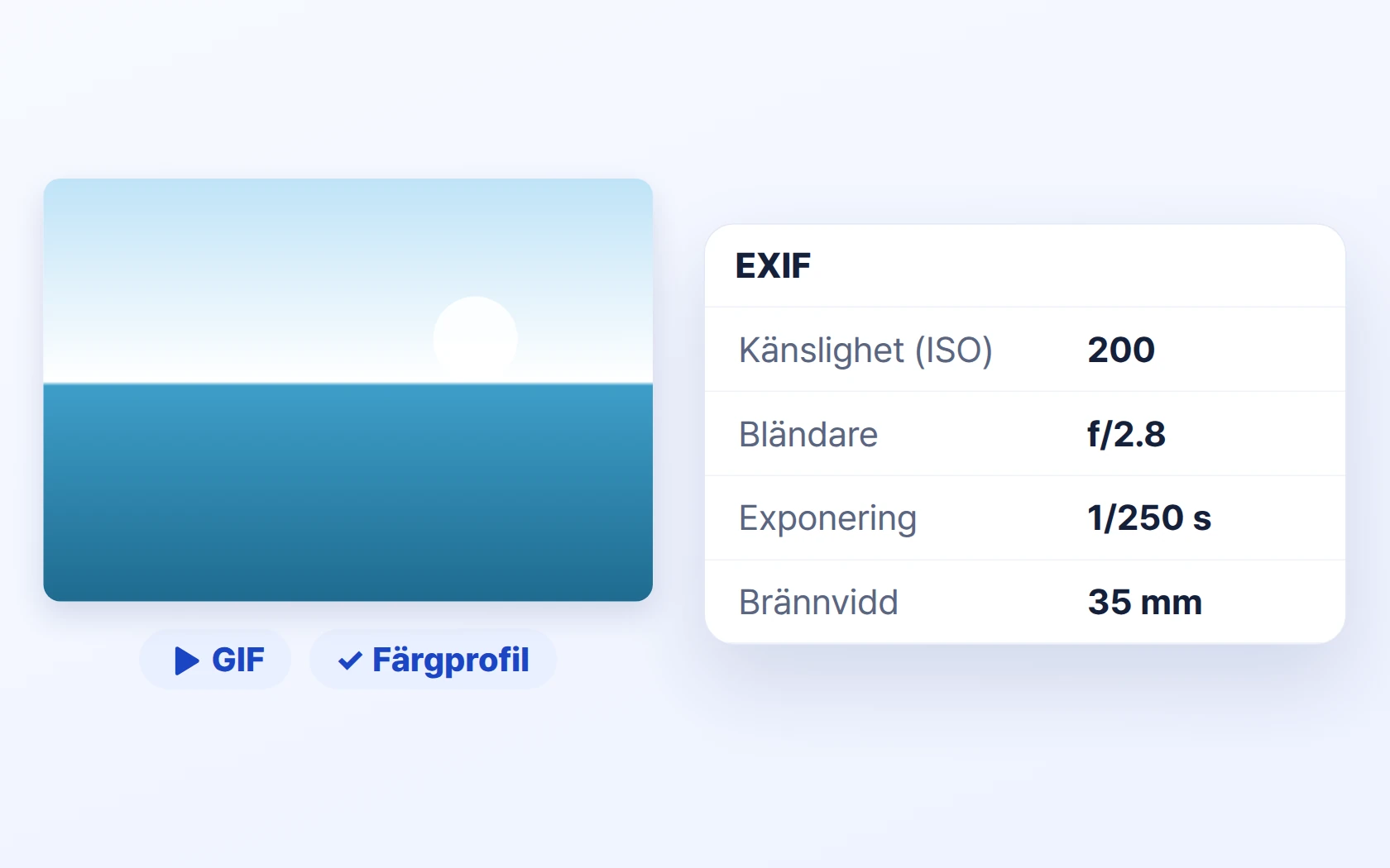 Uppspelning av animerade GIF · Visa EXIF-information · Färgprofiler (JPEG ICC)